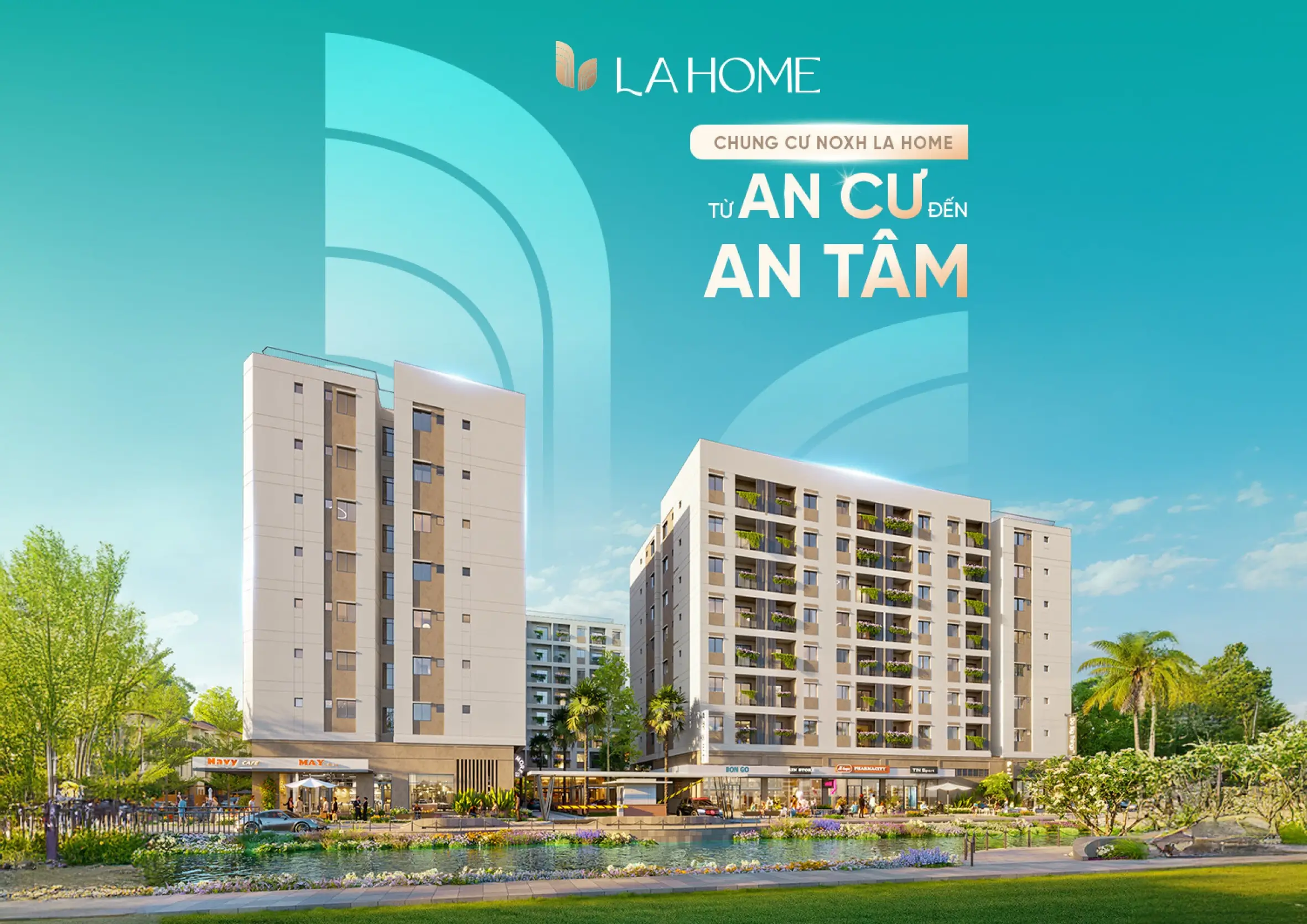 Phối cảnh nhà ở xã hội LA Home chung cư NOXH CC1 bên kênh Xáng, Bến Lức