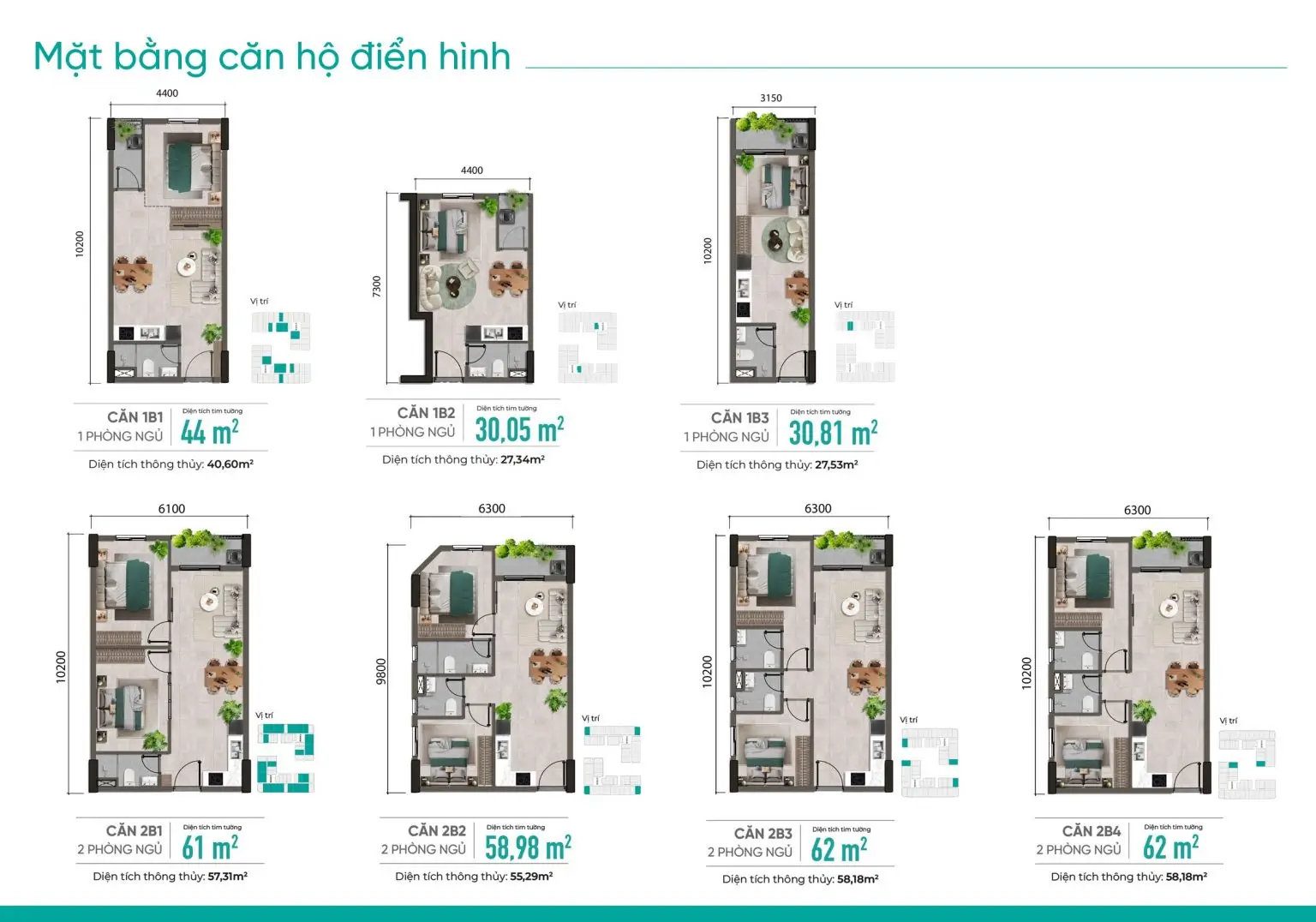 Mặt bằng thiết kế căn hộ 1-2 phòng ngủ nhà ở xã hội LA Home