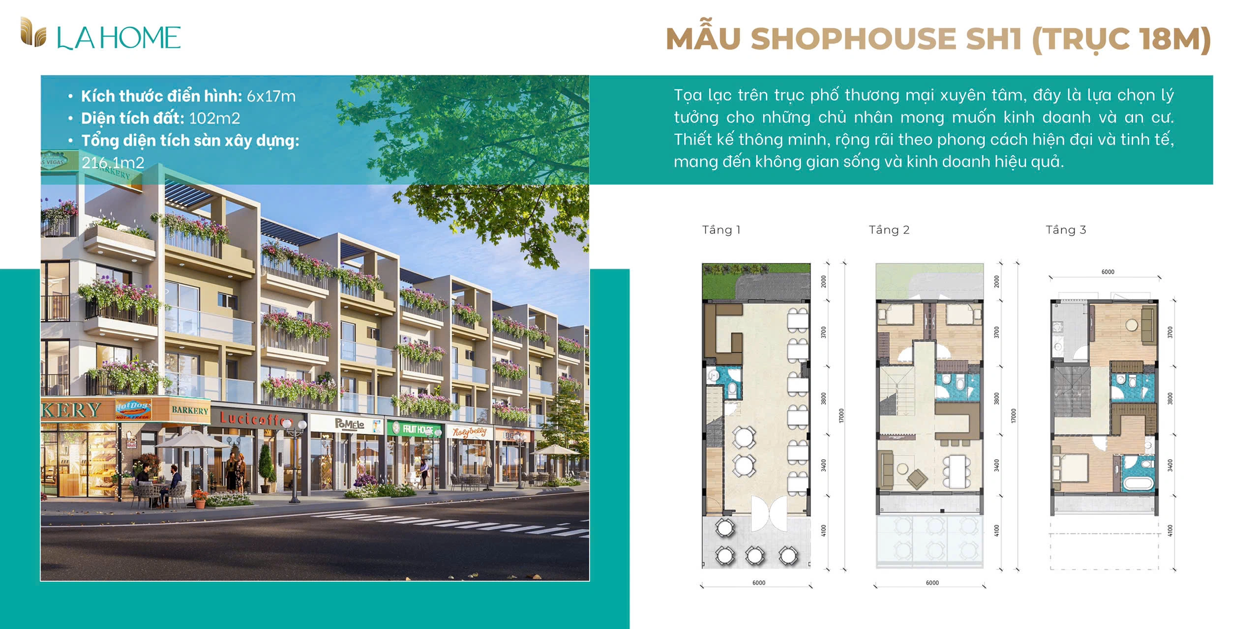 Mẫu Shophouse SH1 Trục 18M LA Home