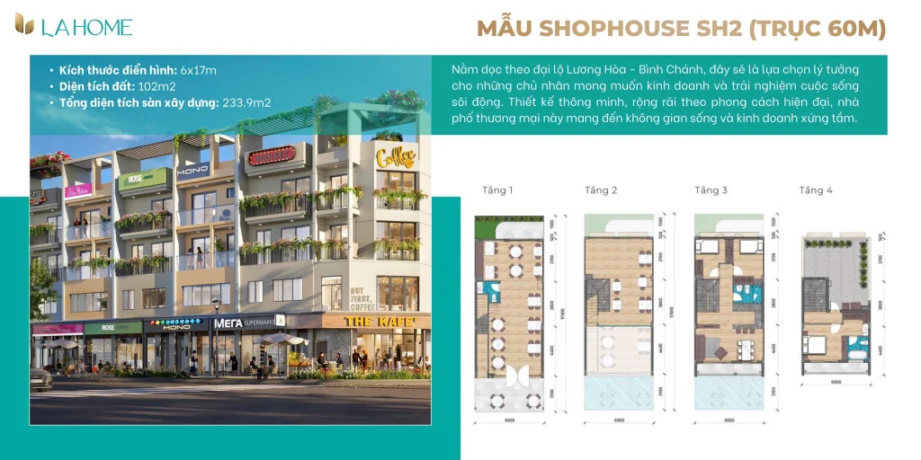 Mẫu Shophouse SH2 trục 60M LA Home